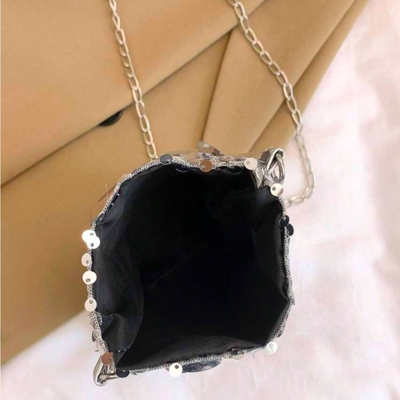 Silver Sequin Chain Strap Mini Pouch Bag NEW 🏷️ - Picture 3 of 11